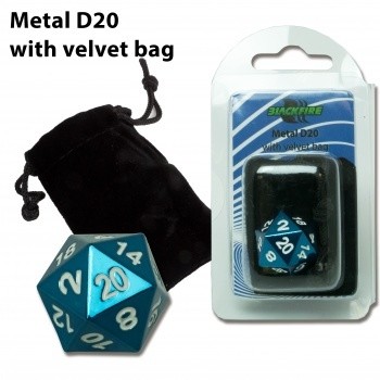 D20 Metal with velvet bag - Blue Random - Metallwürfel
