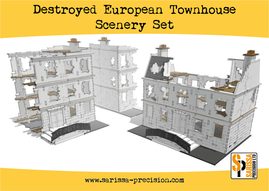 Destroyed European Townhouse Scenery Set - Sarissa