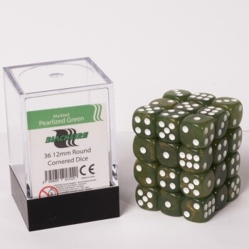 Dice Cube - 12mm D6 36 Dice Set - Marbled Pearlized Green