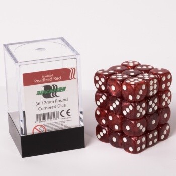 Dice Cube - 12mm D6 36 Dice Set - Marbled Pearlized Red