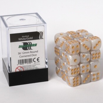 Dice Cube - 12mm D6 36 Dice Set - Marbled White Gold