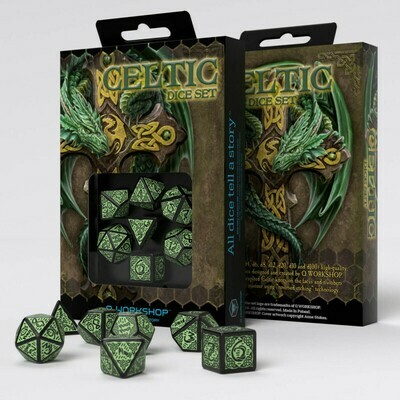 Celtic 3D Revised Black & green Dice Set (7) - Q-Workshop
