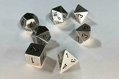 Solid Metal Silver Color Polyhedral 7-Die Set - Metallwürfel