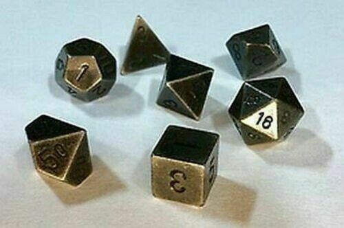 Solid Metal Old Brass Color Polyhedral 7-Die Set - Metallwürfel
