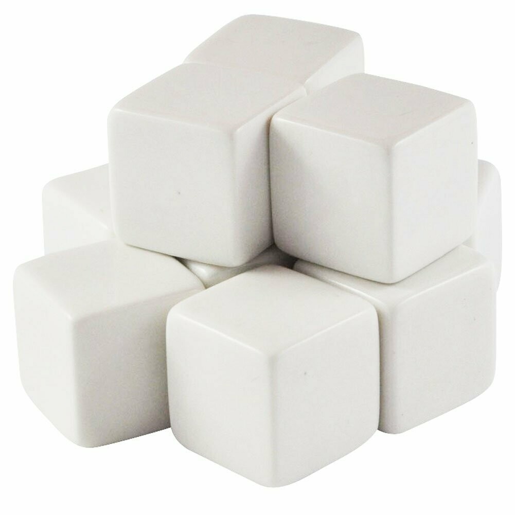 Bag of 10 D6 White Blank Opaque Polyhedral Dice - Chessex