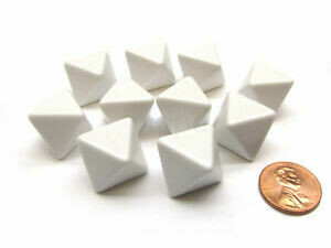 Bag of 10 D8 White Blank Opaque Polyhedral Dice - Chessex