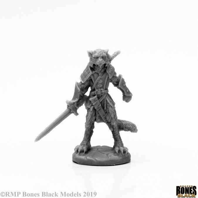 Mal, Catfolk Warrior - Bones Black - Reaper Miniatures