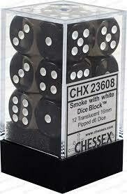 Smoke whit White Dice Block - Translucent 16mm D6 Dice Block™ (12) - Chessex
