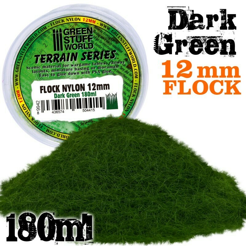 Elektrostatisches Gras 12mm Flock Nylon Dark Green - DunkelGrün - 180ml - Greenstuff World