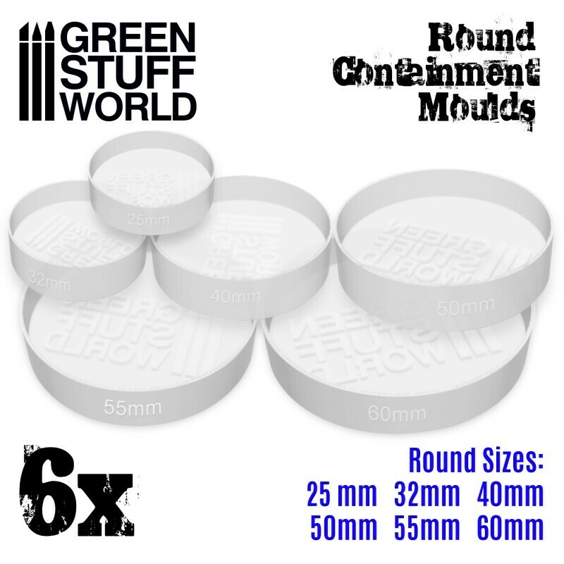 6x Durchscheinende weiße Auffangformen für Sockel - Runde - Round Moulds - Greenstuff World