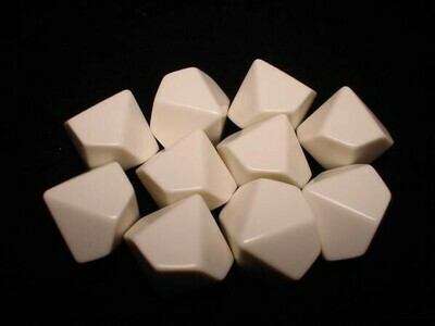 Bag of 10 D10 White Blank Opaque Polyhedral Dice - Chessex
