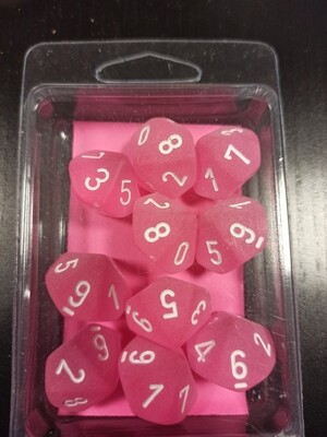 Frosted Pink w/white - Opaque Set of Ten D10's (10) - Chessex