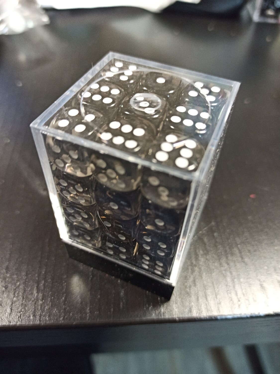 Smoke with white - 36 translucent 12mm Pipped D6 W6 Dice Block - Chessex