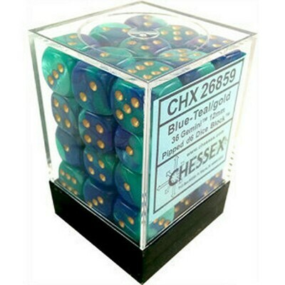 Blue-Teal/gold 12mm D6 Dice Block™ (36) - Chessex