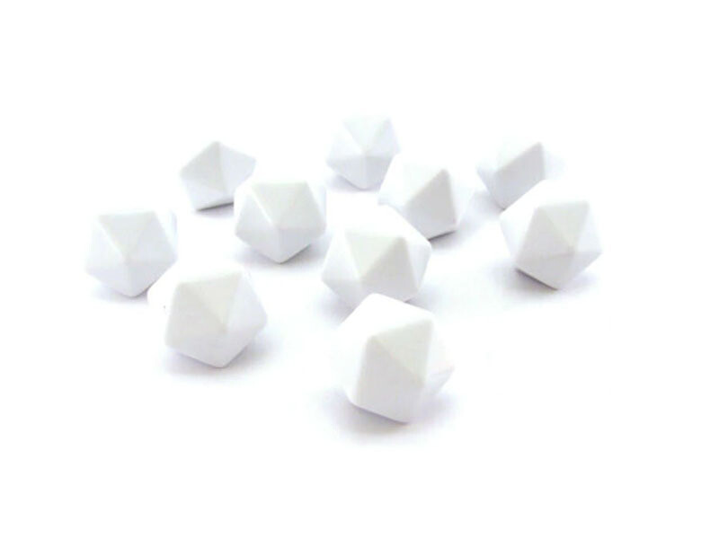 Bag of 10 D20 White Blank Opaque Polyhedral Dice - Chessex