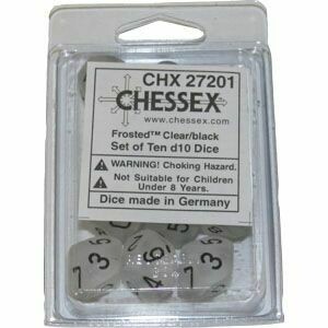Frosted Clear/black - Opaque Set of Ten D10's (10) - Chessex
