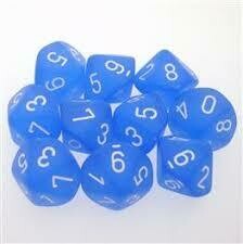 Frosted Blue w/white - Opaque Set of Ten D10's (10) - Chessex