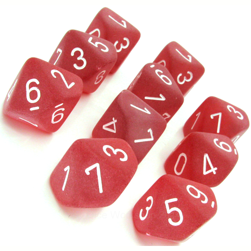 Frosted Red/white - Opaque Set of Ten D10's (10) - Chessex