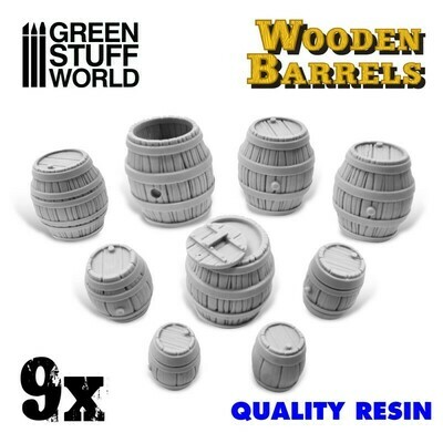9x Resin Wooden Barrels Fässer - Greenstuff World