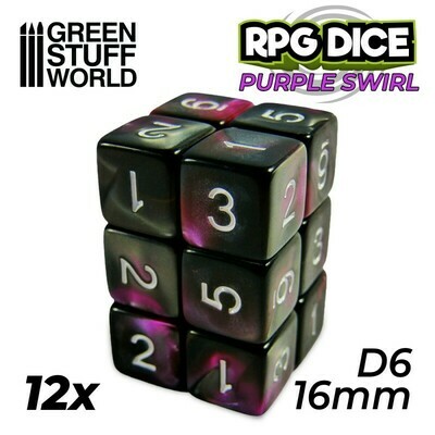 12x W6 16mm Spielwürfel - Lila Marmor Purple Swirl D6 Dice - GSW