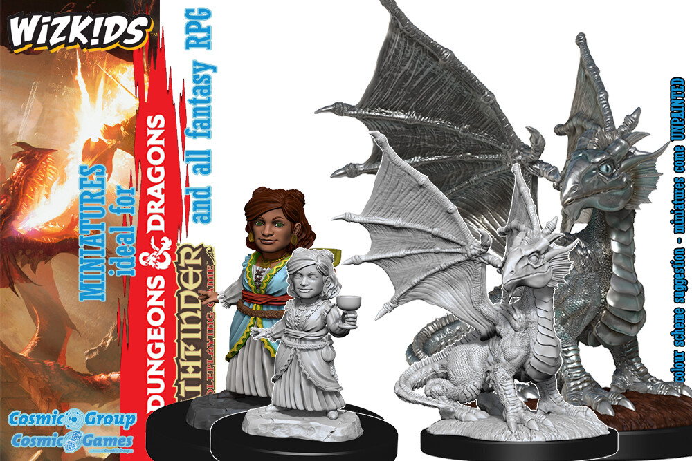 D&D Nolzur's Marvelous Miniatures - Silver Dragon Wyrmling & Halfling Dragon Friend