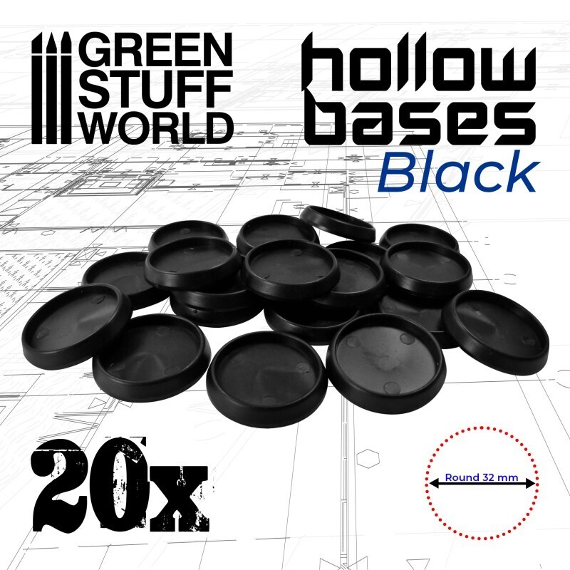 Runde Kunststoffbasen mit Vertiefung (Hollow Plastic Round) - Schwarz 32mm - Greenstuff World
