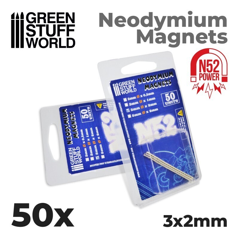 Neodym-Magnete 3x2mm - 50 stück (N52) - Greenstuff World