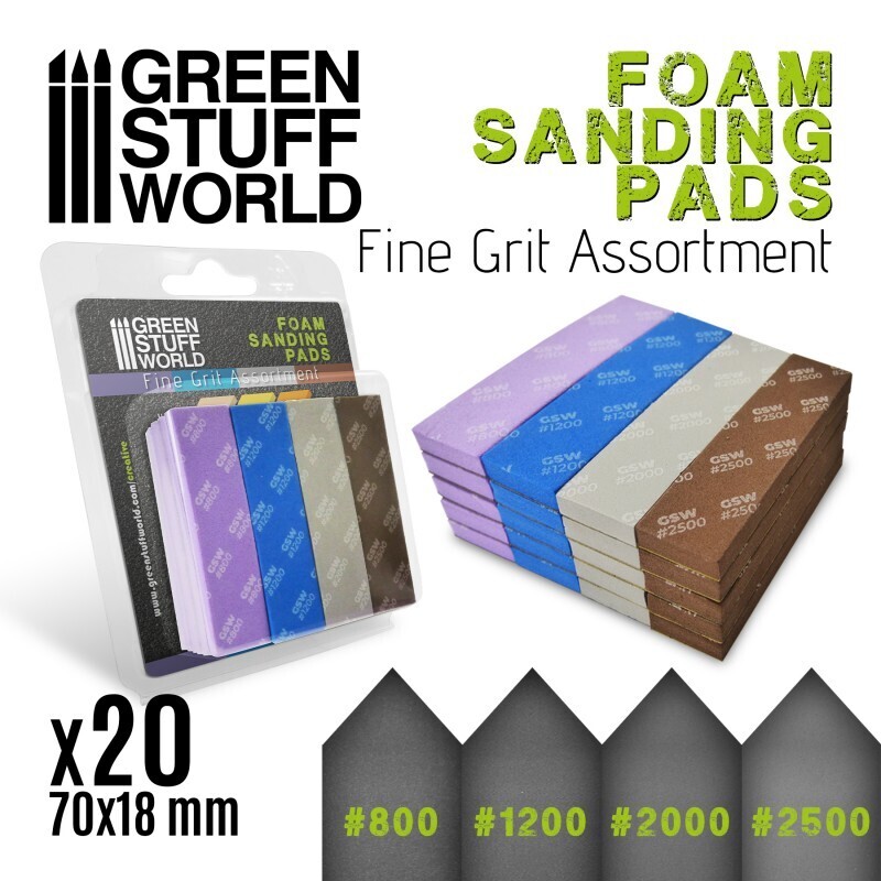 EVA-SCHAUM-PAD - SORTIMENT FEINKORN x20 Sanding Pads Fine Grid Assortment - Greenstuff World