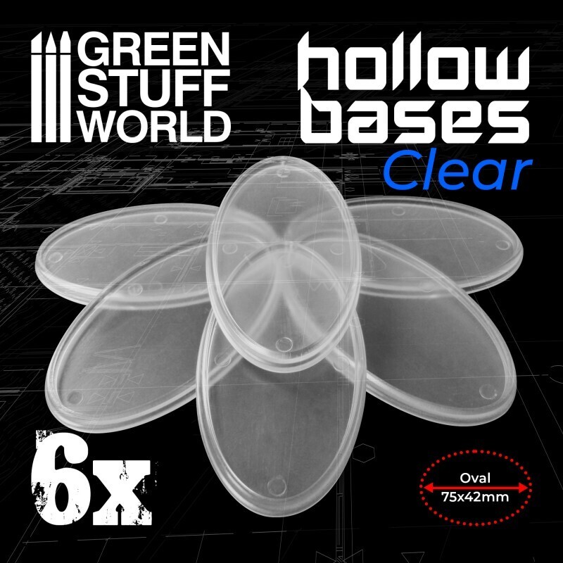 Transparente Kunststoffbasen mit Lücke 75x42mm - Oval (Hollow Plastic Oval) - Greenstuff World