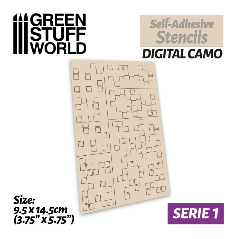Selbstklebende Schablonen - Digitale Tarnung - Self-Adhesive Stencils - Digital Camo - Greenstuff World