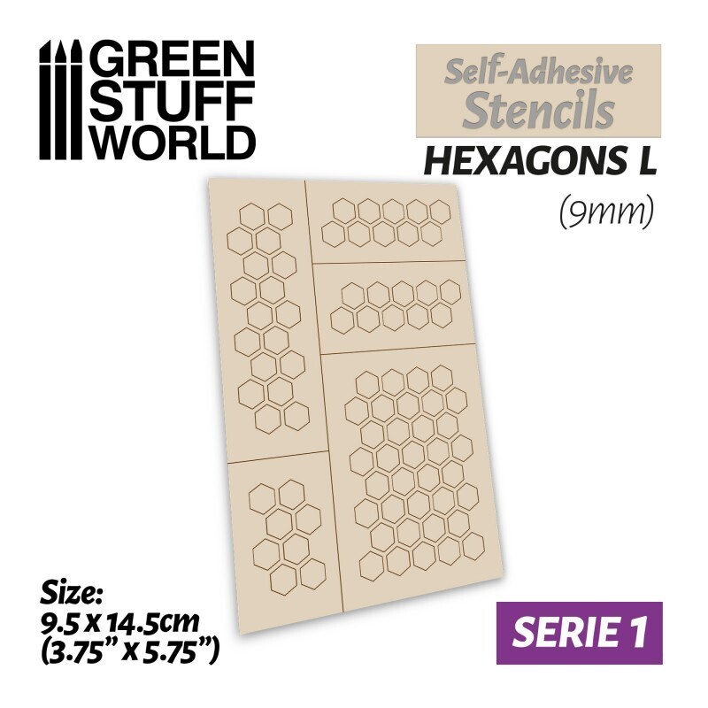 Selbstklebende Schablonen - Hexagons L - 9mm - Self-Adhesive Stencils - Greenstuff World