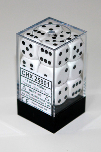 Weiss/Schwarz - Opaque 16mm D6 Dice Block™ (12) - Chessex