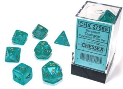 Borealis - Teal/gold- Opaque Polyhedral 7-Die Set (7) - Chessex