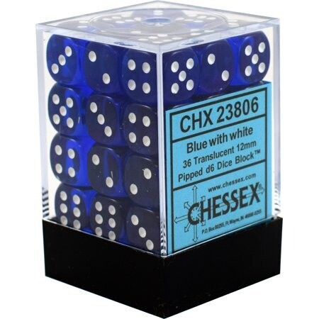 Blau/Weiss - Translucent 12mm D6 Dice Block™ (36) - Chessex