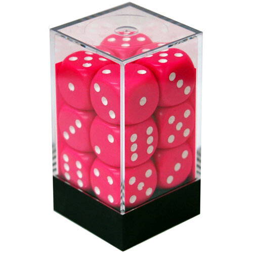 Pink/White - Opaque 16mm D6 Dice Block™ (12) - Chessex
