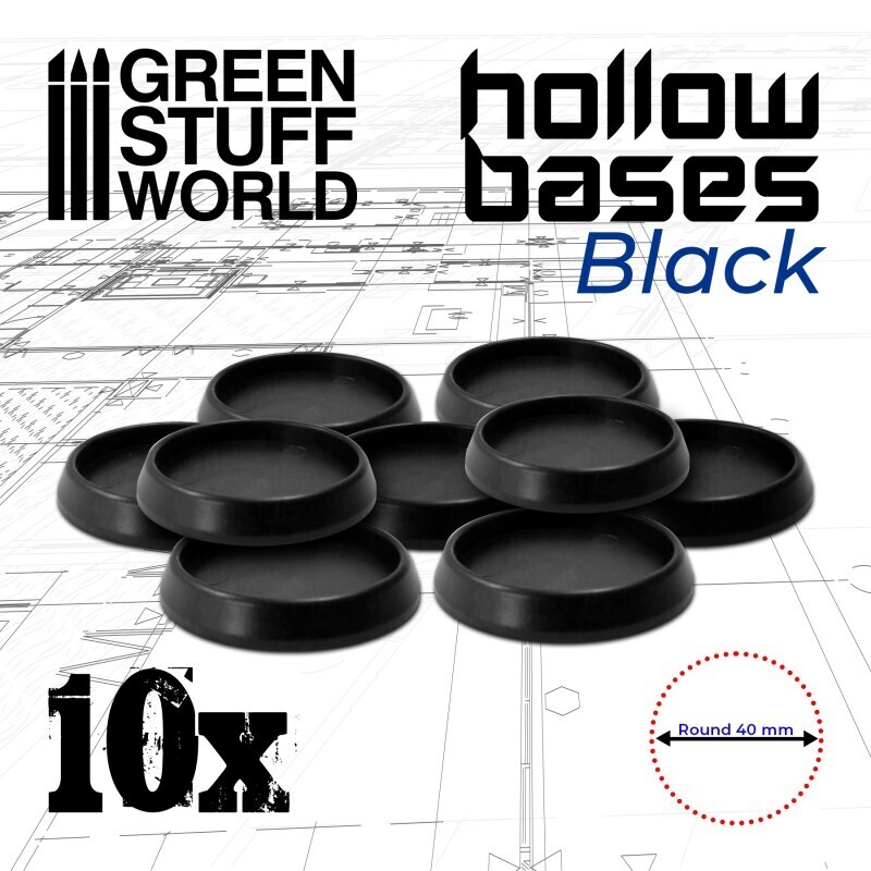 Runde Kunststoffbasen mit Vertiefung (Hollow Plastic Round) - Schwarz 40mm - Greenstuff World
