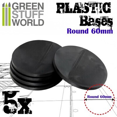 60mm Runde Kunststoffbasen (5x) - Schwarz- Greenstuff World