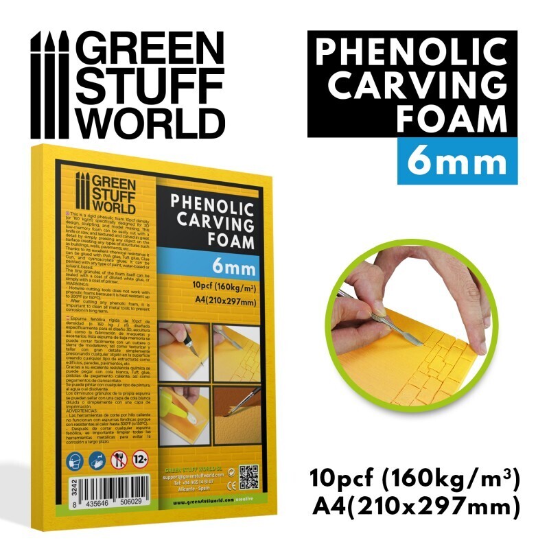Phenolischer FOAM 6mm - Format A4 Phenolic Carving Foam - Greenstuff World