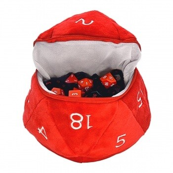 UP - Red and White D20 Plush Dice Bag for Dungeons & Dragons - Plüsch-Würfeltasche