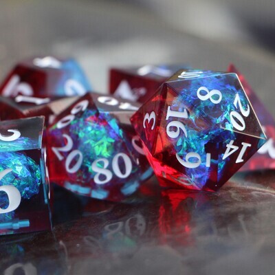 Sharp Edge Resin DND Dice Set - Red Blue Flame