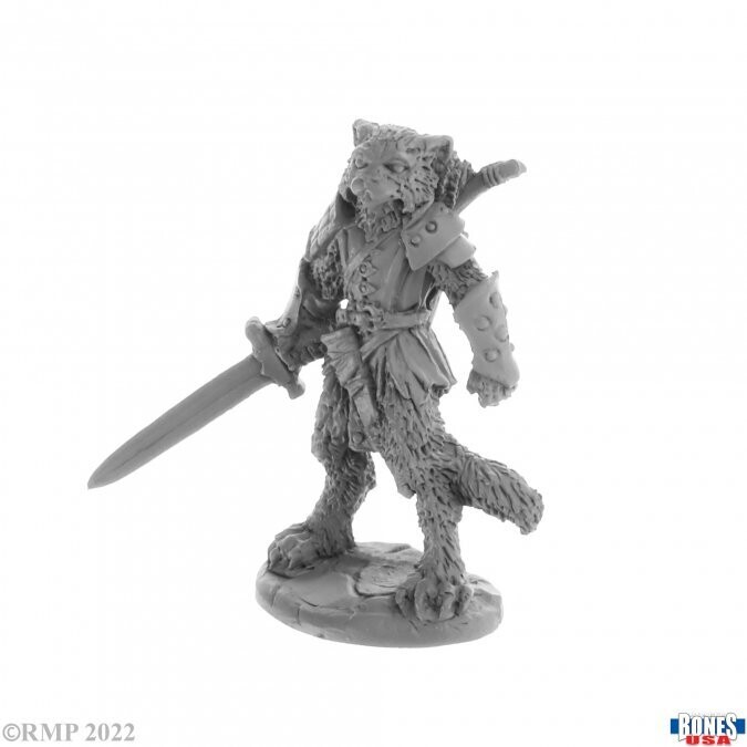 Catfolk Fighter, Mal - Bones USA - Reaper Miniatures
