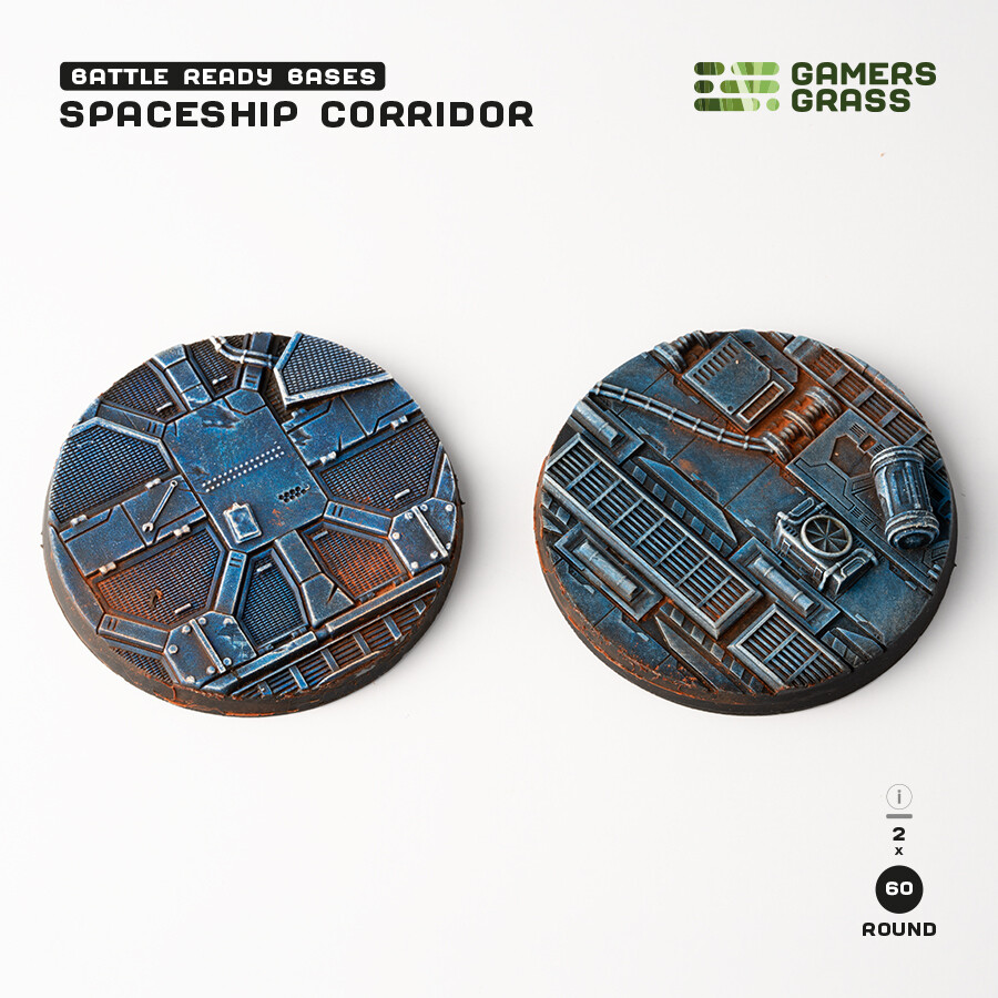 Spaceship Corridor Bases Round 60mm (x2) - Gamers Grass
