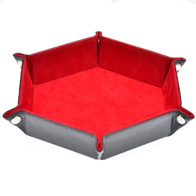 Leatherette & Velvet Hex Dice Tray (Black with Red) - Foam Brain Dice