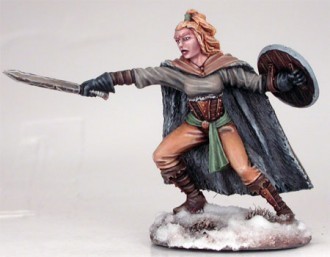Wildling Spearwife with short sword and shield - Dark Sword Miniatures