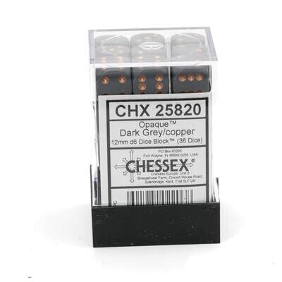 copper grey - Opaque 12mm D6 Dice Block™ (36) - Chessex