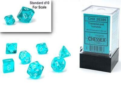 Translucent Mini-Polyhedral Teal/white 7-Die Set - Chessex