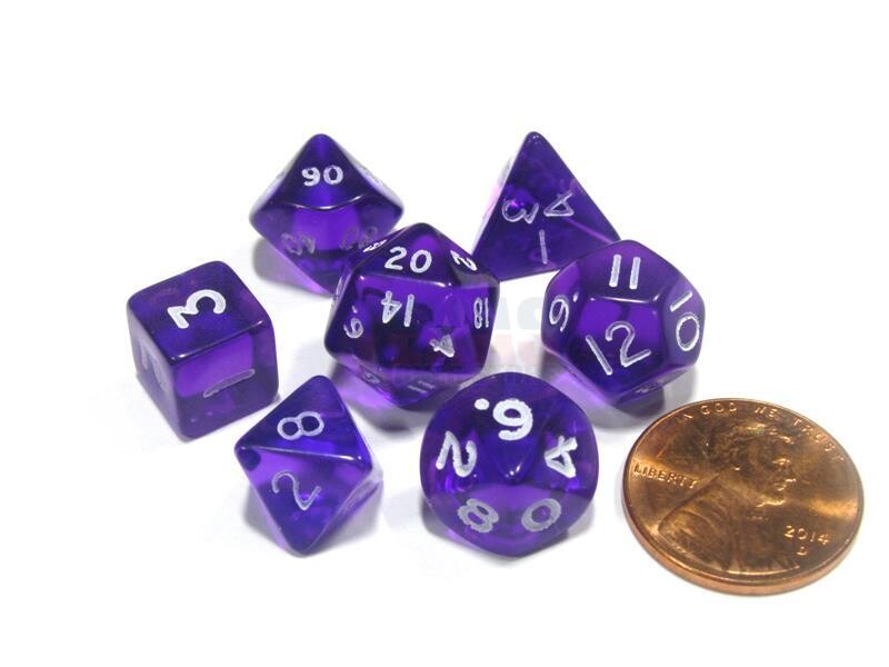 Translucent purple/white Mini Polyhedral 7-Die Set (7) - Chessex