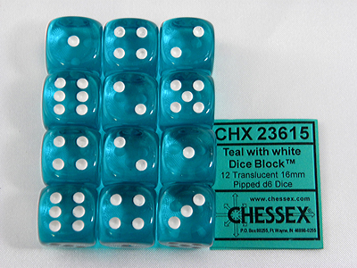 Türkis/Weiss - Translucent 16mm D6 Dice Block™ (12) - Chessex