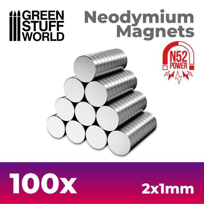 Neodym-Magnete 2x1mm - 100 stück (N52) - Greenstuff World