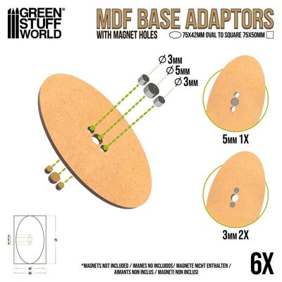 MDF Base adapter - Oval 75x42mm to Square 75x50mm - Greenstuff World